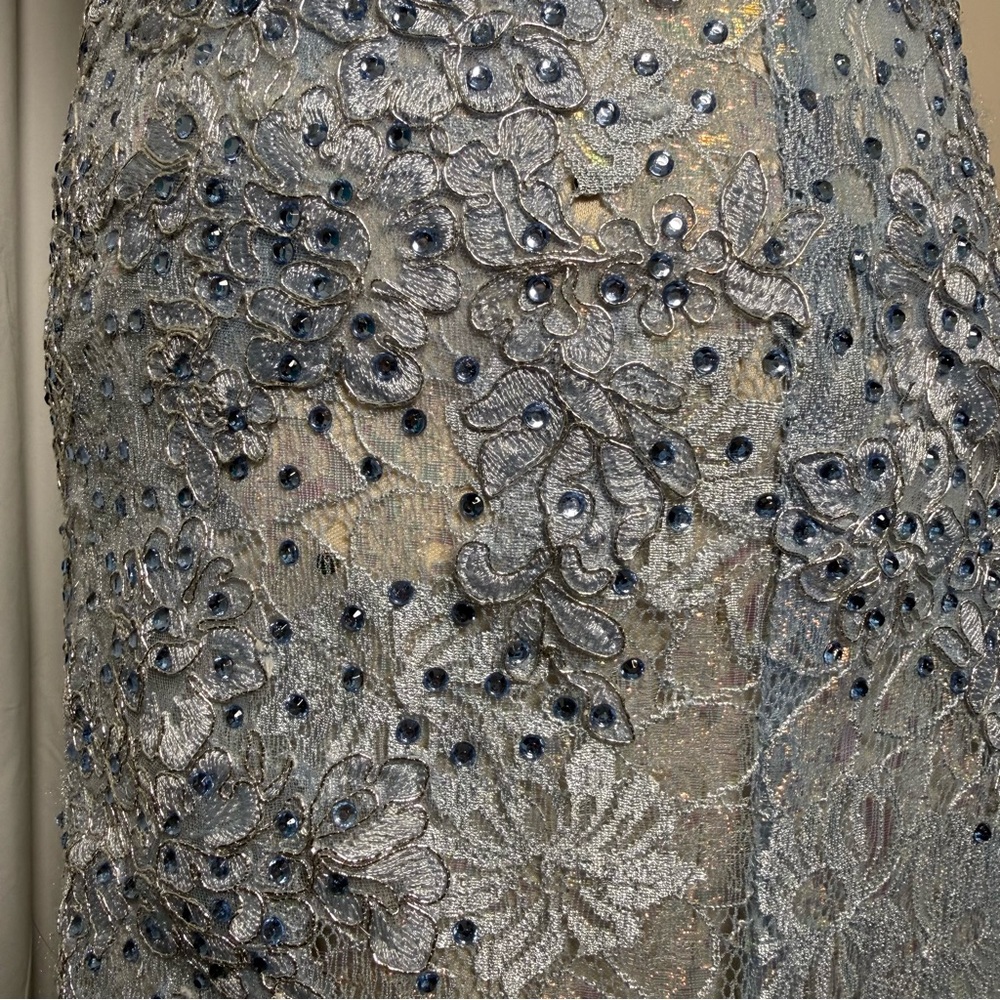 Mac Duggal One Shoulder Lace Beaded Dress Blue Corset Formal Prom Size 4 - Picture 14 of 16